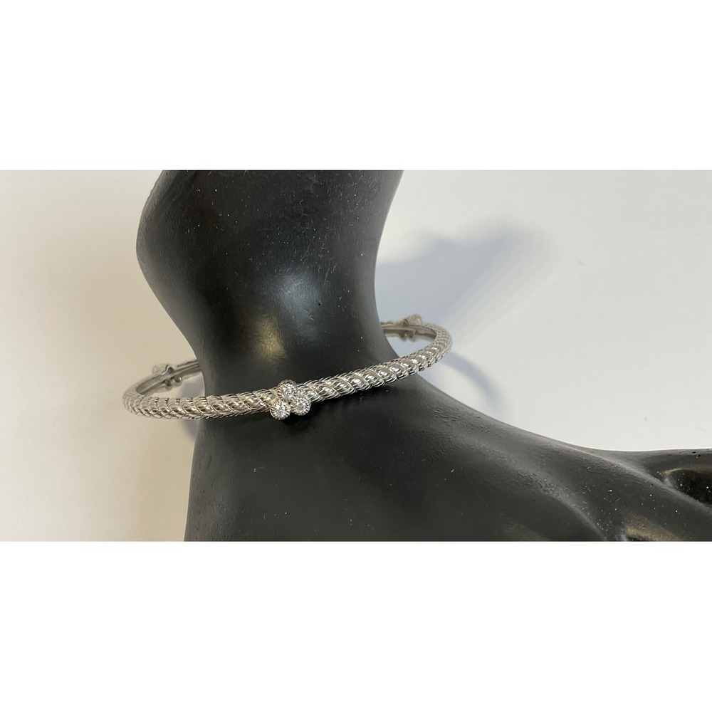 Judith Ripka Sterling Silver 925 Twisted Rope Bangle CZ Bracelet Avg